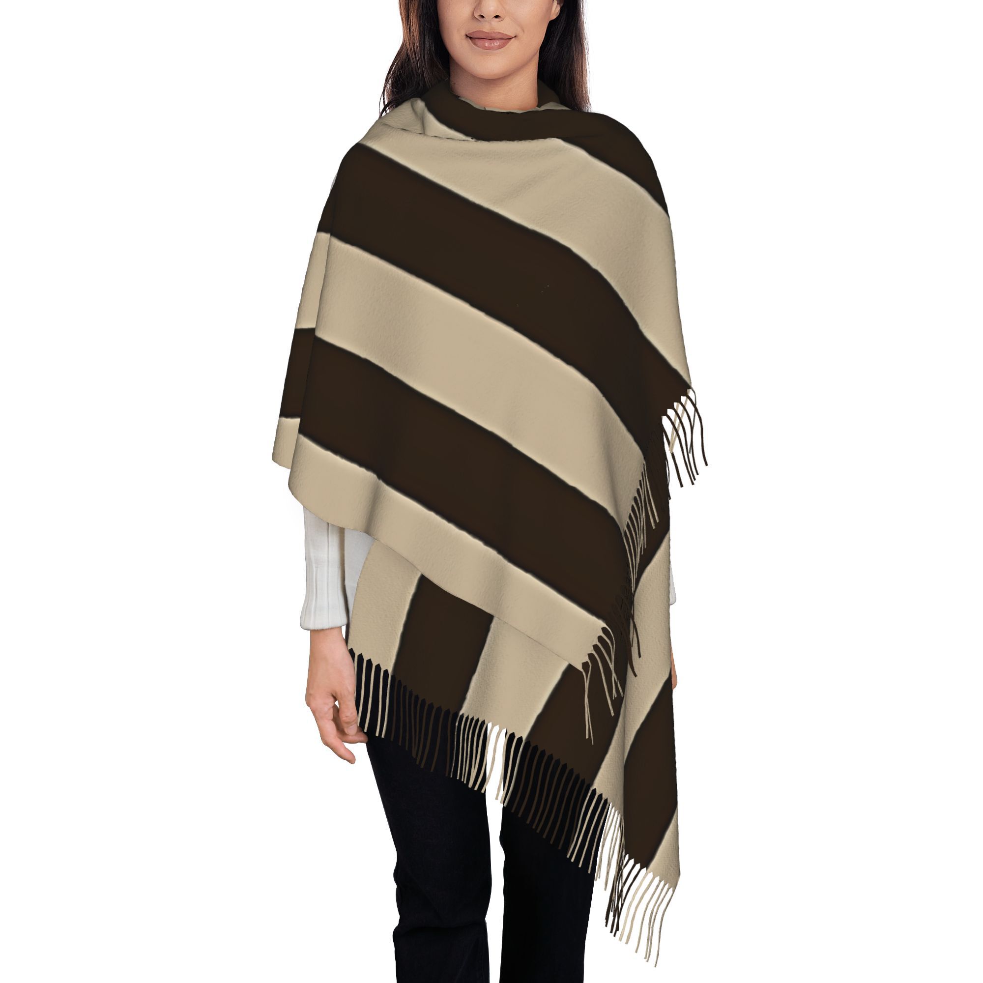 1 buah Syal Bergaris Vertikal  - Tassel Fringe Trim ulasan dan harga